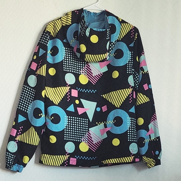 Super Massive Women's Printed Multi-colored Hooded Windbreaker Zip Front Sz S - Picture 6 of 11